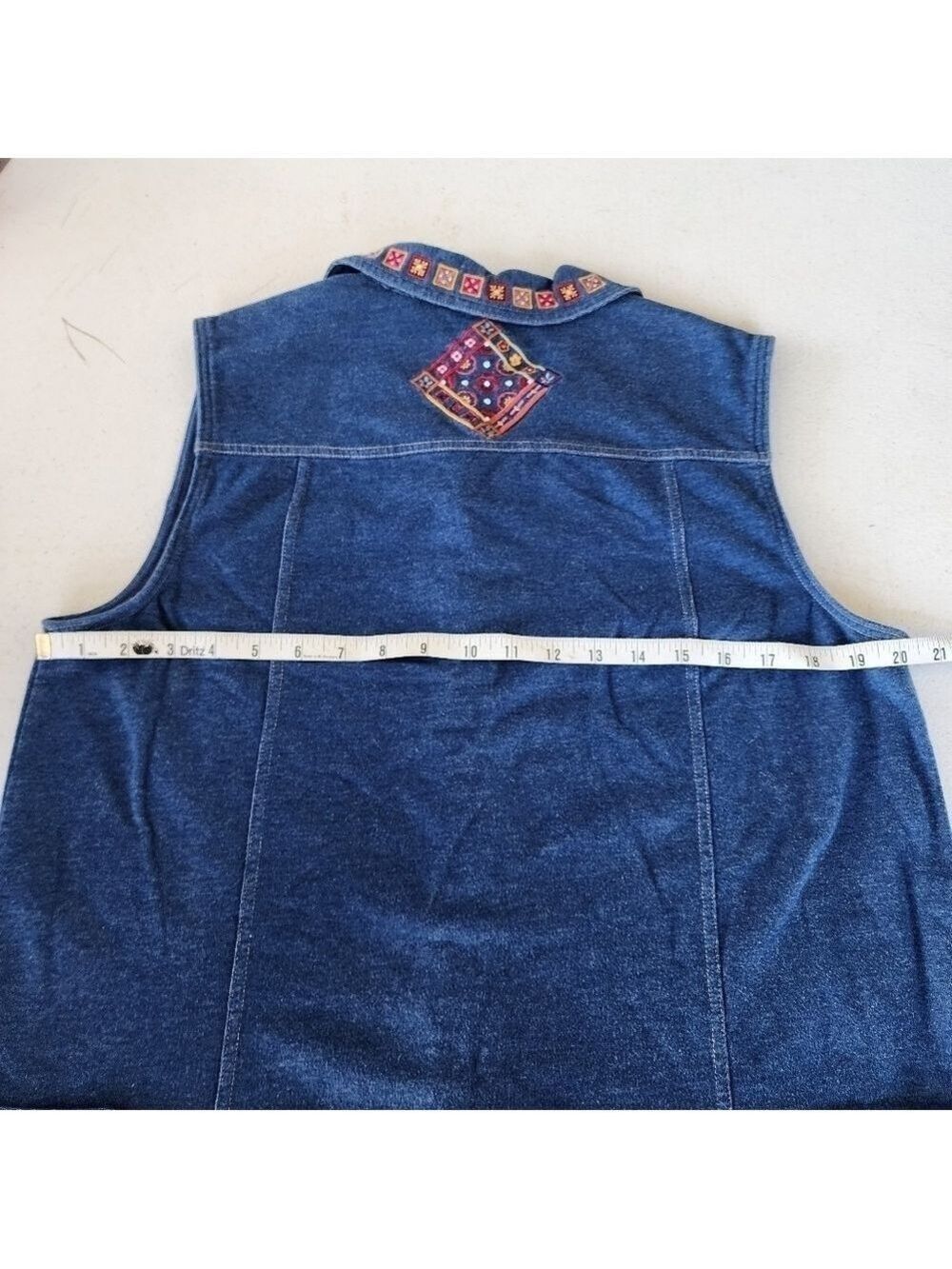 Bechamel sz M vintage soft quilters square embroidered design jean colored vest - Picture 11 of 12